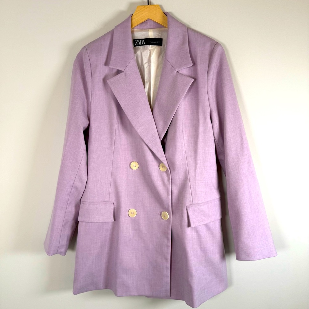 Zara Double‎ Breasted Business Career Wear Blazer Jacket Lilac Purple Large NWOT